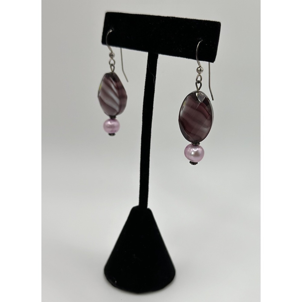 Purple Earring | Marbled Earrings | Dark Purple Drop Earrings - Picture 2 of 4